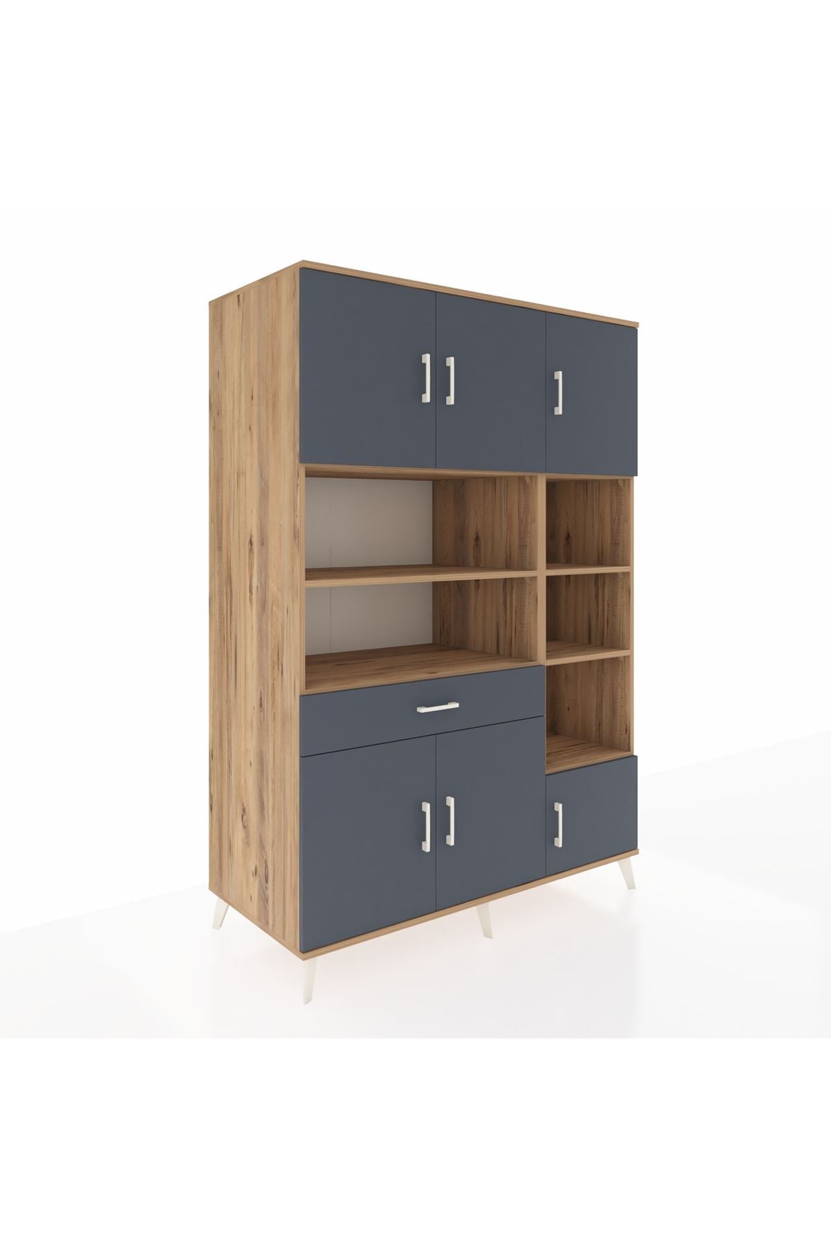 Kronos Dolap 10 Raflı Tek Çekmeceli 6 Kapaklı 132x59x195 Çam-Antrasit/Antrasit