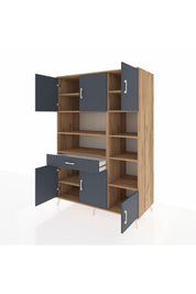 Kronos Dolap 10 Raflı Tek Çekmeceli 6 Kapaklı 132x59x195 Çam-Antrasit/Antrasit