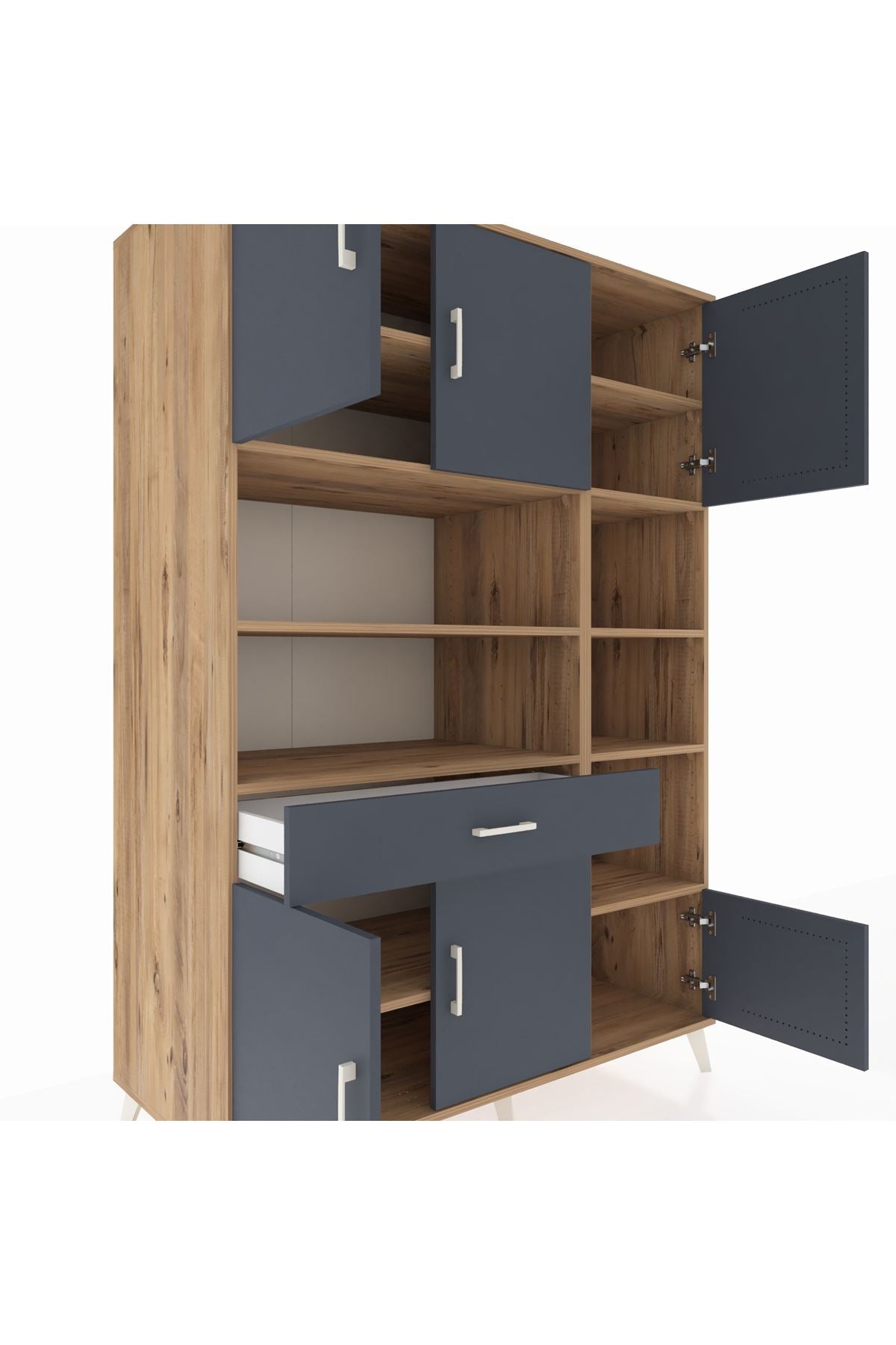 Kronos Dolap 10 Raflı Tek Çekmeceli 6 Kapaklı 132x59x195 Çam-Antrasit/Antrasit