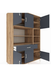 Kronos Dolap 10 Raflı Tek Çekmeceli 6 Kapaklı 132x59x195 Çam-Antrasit/Antrasit