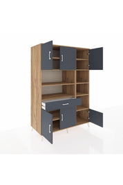 Kronos Dolap 10 Raflı Tek Çekmeceli 6 Kapaklı 132x59x195 Çam-Antrasit/Antrasit