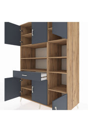 Kronos Dolap 10 Raflı Tek Çekmeceli 6 Kapaklı 132x59x195 Çam-Antrasit/Antrasit