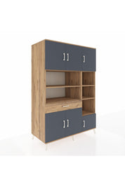 Kronos Dolap 10 Raflı Tek Çekmeceli 6 Kapaklı 132x59x195 Çam-Antrasit/Çam