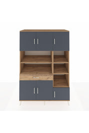 Kronos Dolap 10 Raflı Tek Çekmeceli 6 Kapaklı 132x59x195 Çam-Antrasit/Çam