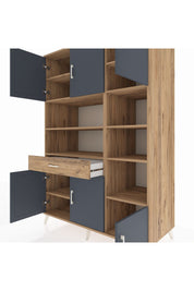 Kronos Dolap 10 Raflı Tek Çekmeceli 6 Kapaklı 132x59x195 Çam-Antrasit/Çam