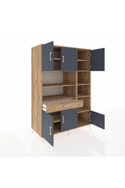 Kronos Dolap 10 Raflı Tek Çekmeceli 6 Kapaklı 132x59x195 Çam-Antrasit/Çam