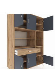 Kronos Dolap 10 Raflı Tek Çekmeceli 6 Kapaklı 132x59x195 Çam-Antrasit/Çam