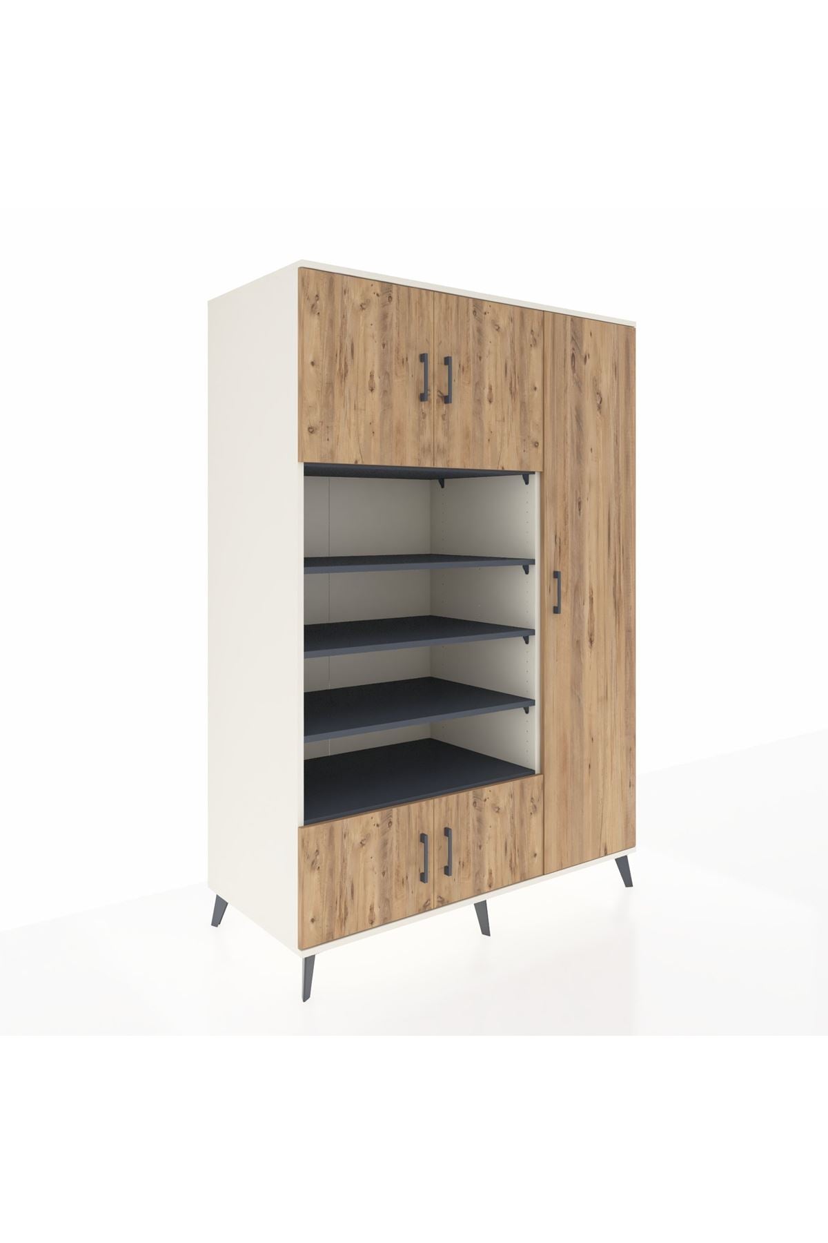 Kronos Dolap 11 Raflı 5 Kapaklı 132x59x195 Aytaşı-Çam/Antrasit