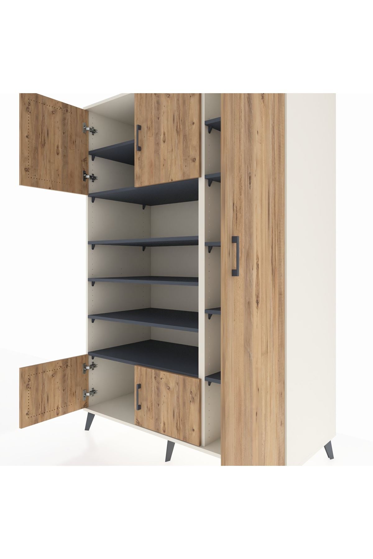 Kronos Dolap 11 Raflı 5 Kapaklı 132x59x195 Aytaşı-Çam/Antrasit