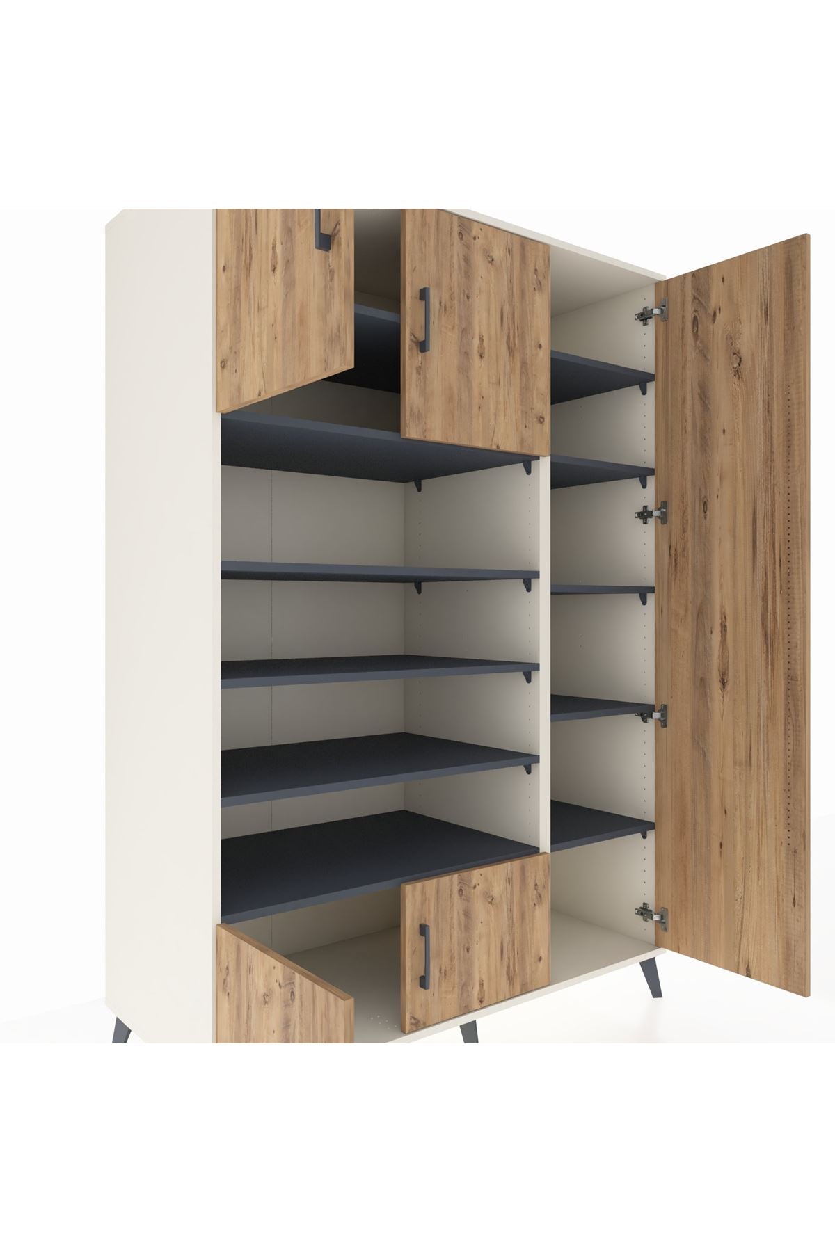 Kronos Dolap 11 Raflı 5 Kapaklı 132x59x195 Aytaşı-Çam/Antrasit