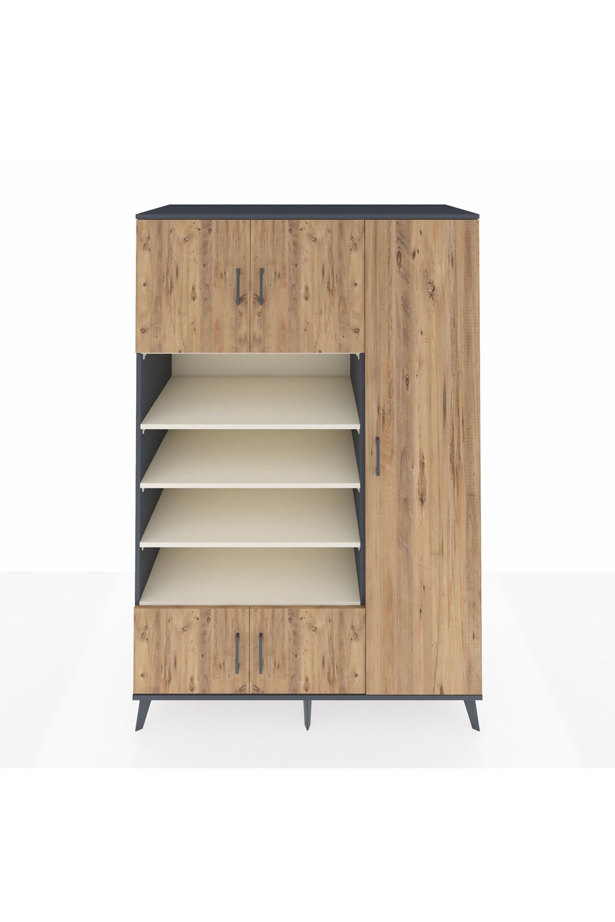 Kronos Dolap 11 Raflı 5 Kapaklı 132x59x195 Antrasit-Çam/Aytaşı