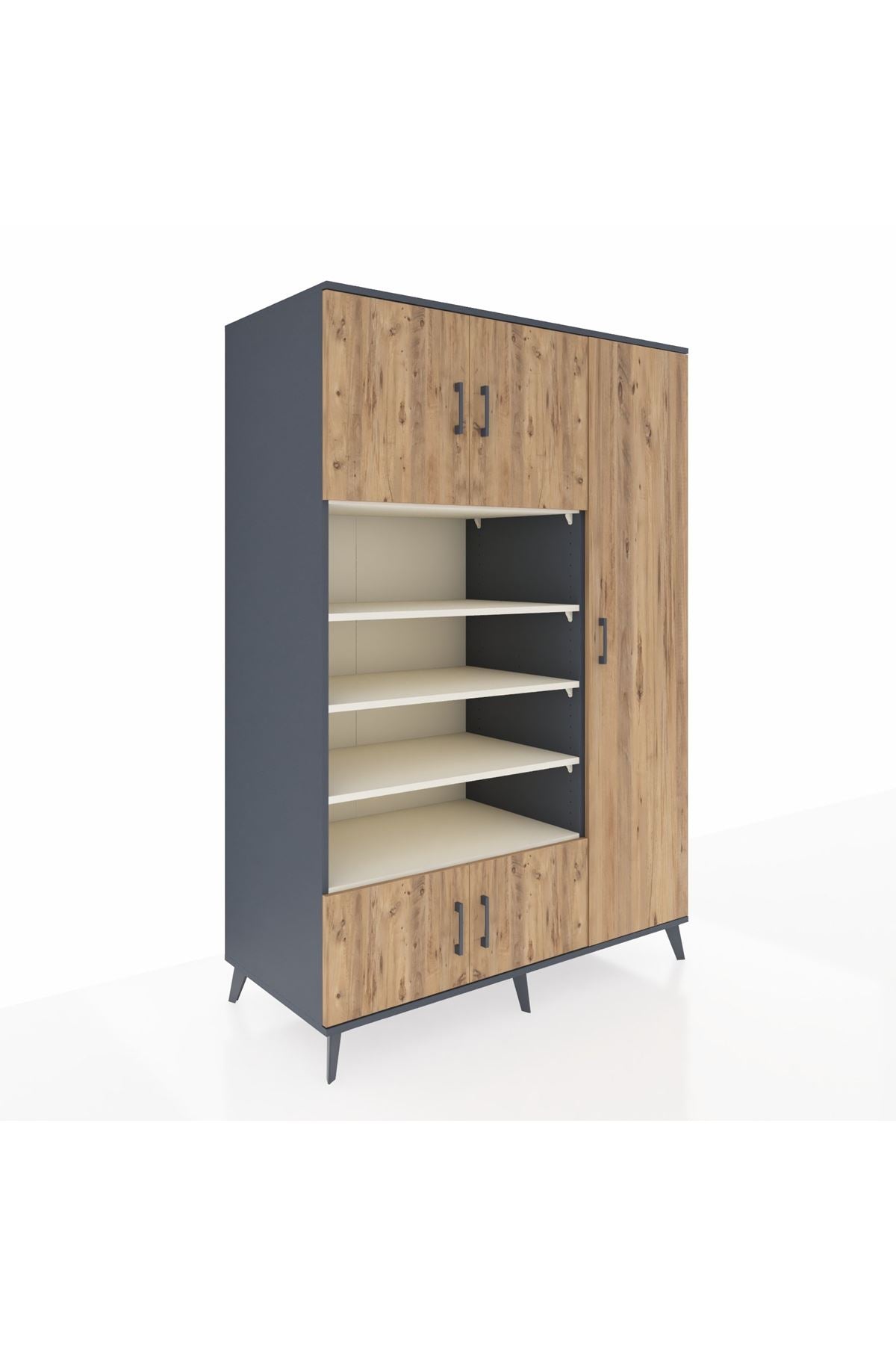 Kronos Dolap 11 Raflı 5 Kapaklı 132x59x195 Antrasit-Çam/Aytaşı