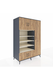 Kronos Dolap 11 Raflı 5 Kapaklı 132x59x195 Antrasit-Çam/Aytaşı