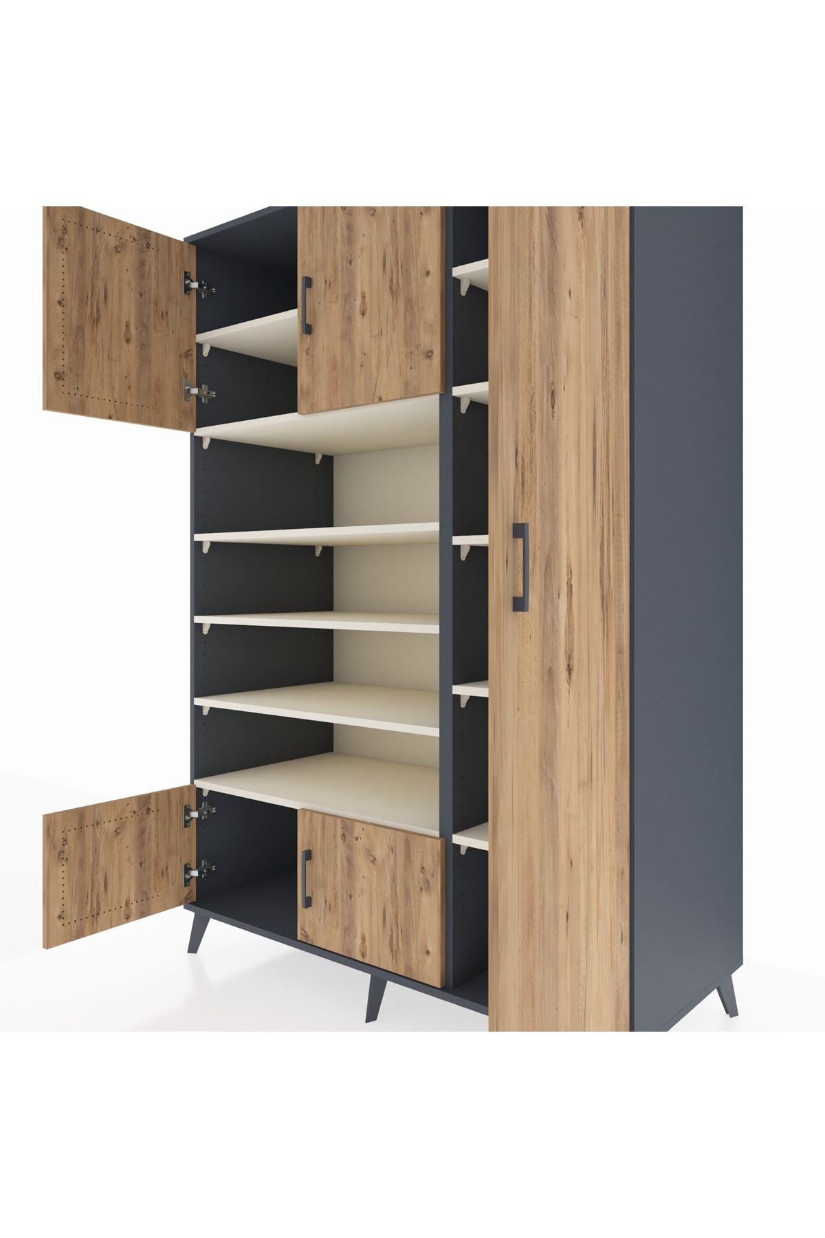 Kronos Dolap 11 Raflı 5 Kapaklı 132x59x195 Antrasit-Çam/Aytaşı