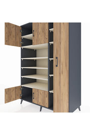 Kronos Dolap 11 Raflı 5 Kapaklı 132x59x195 Antrasit-Çam/Aytaşı