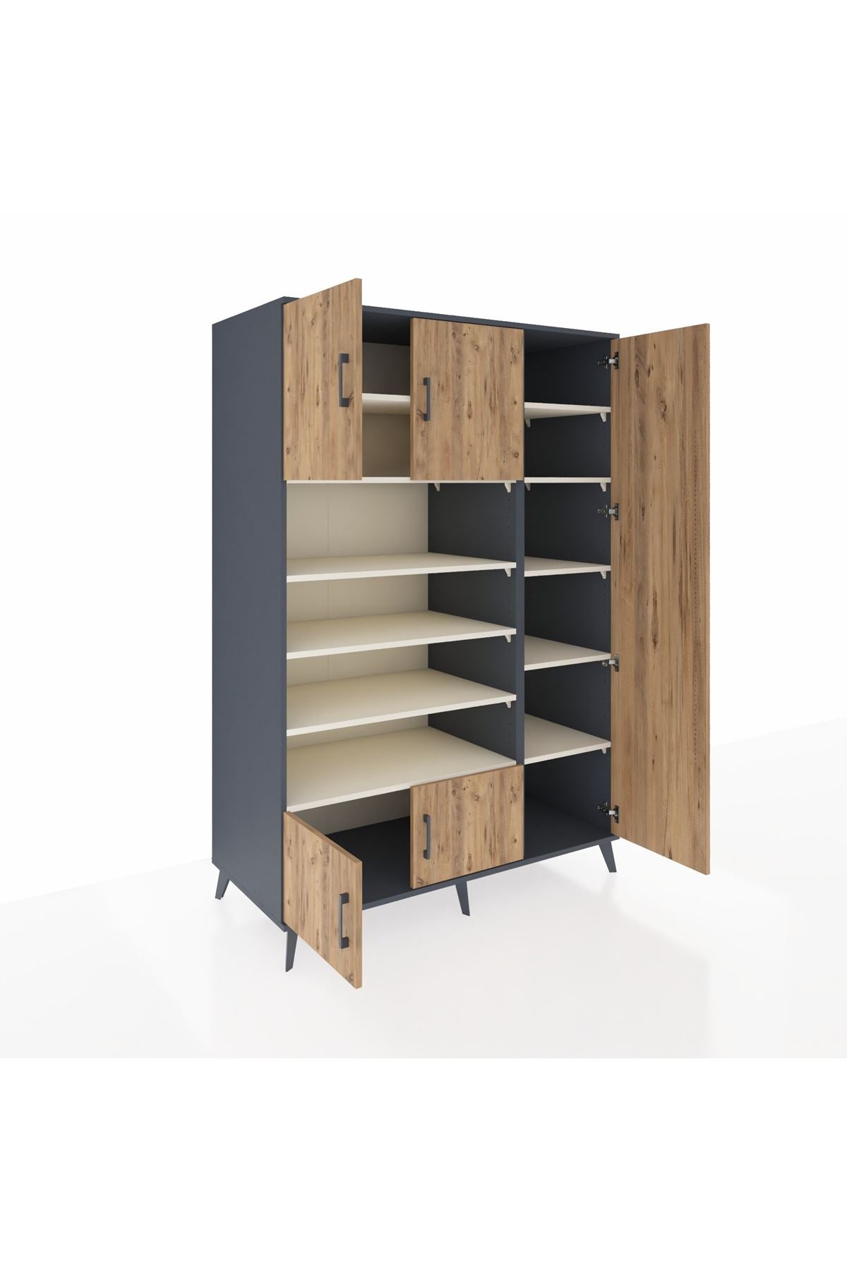 Kronos Dolap 11 Raflı 5 Kapaklı 132x59x195 Antrasit-Çam/Aytaşı