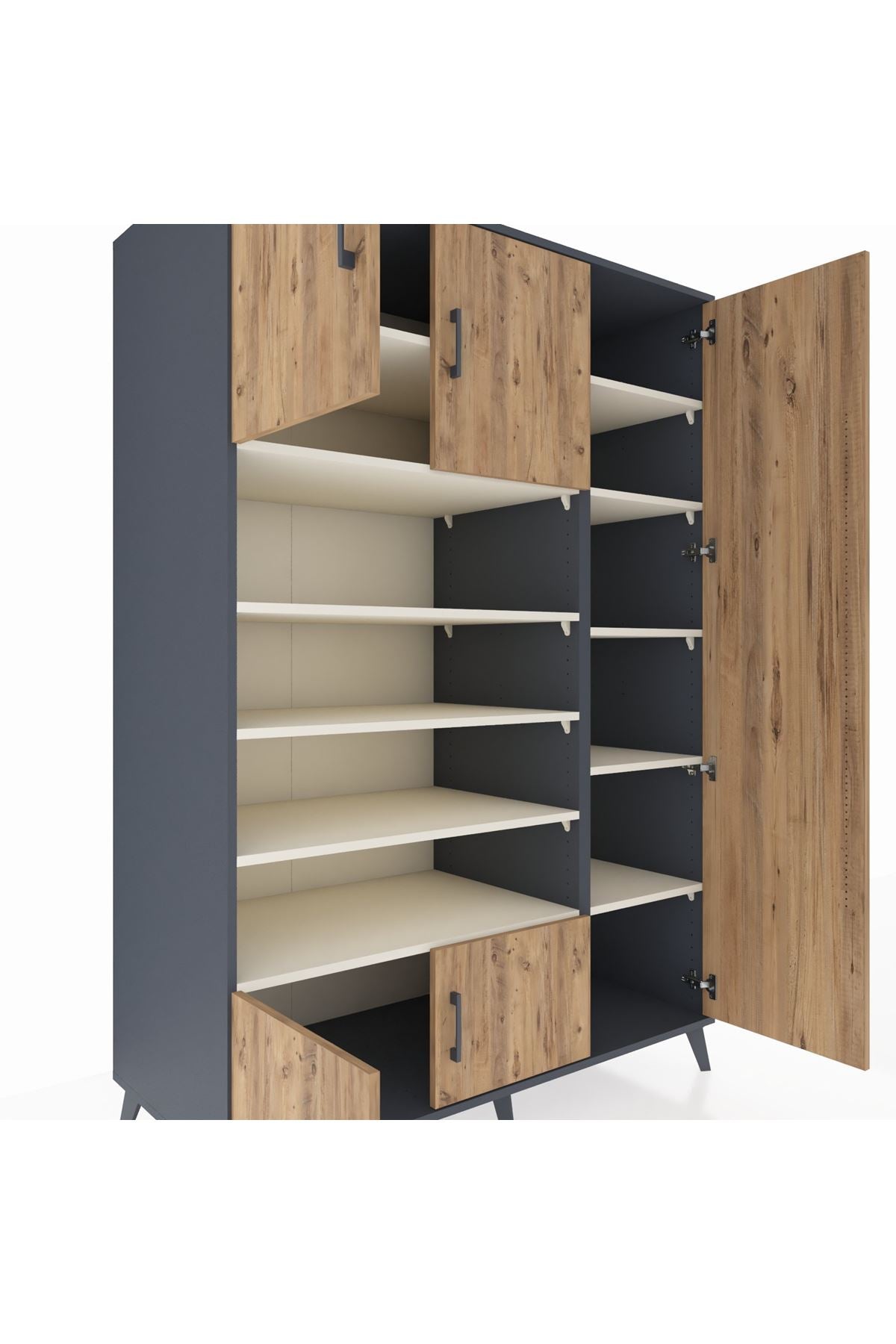 Kronos Dolap 11 Raflı 5 Kapaklı 132x59x195 Antrasit-Çam/Aytaşı