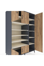 Kronos Dolap 11 Raflı 5 Kapaklı 132x59x195 Antrasit-Çam/Aytaşı
