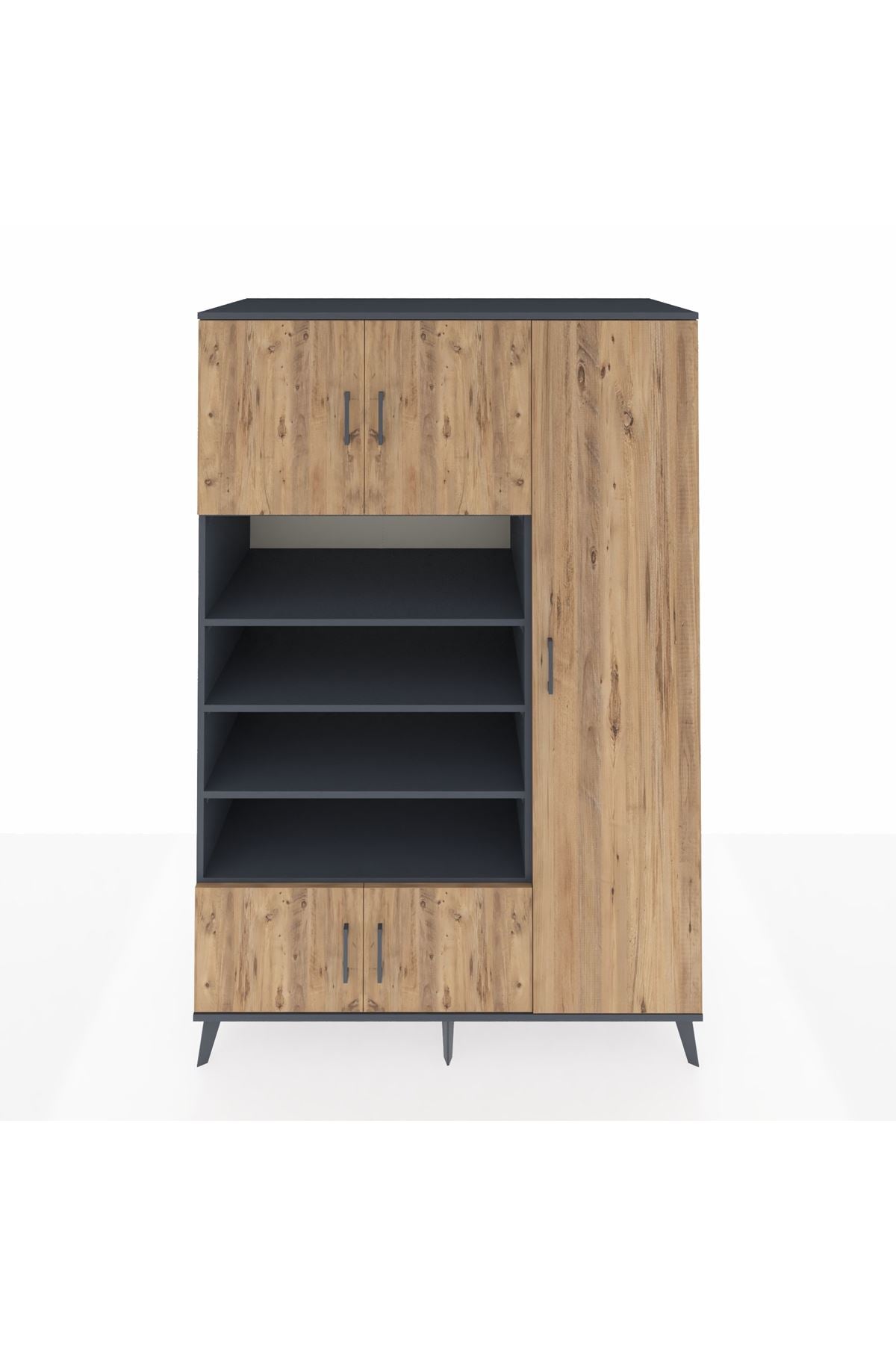 Kronos Dolap 11 Raflı 5 Kapaklı 132x59x195 Antrasit-Çam/Antrasit