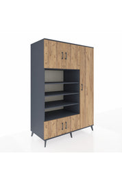 Kronos Dolap 11 Raflı 5 Kapaklı 132x59x195 Antrasit-Çam/Antrasit
