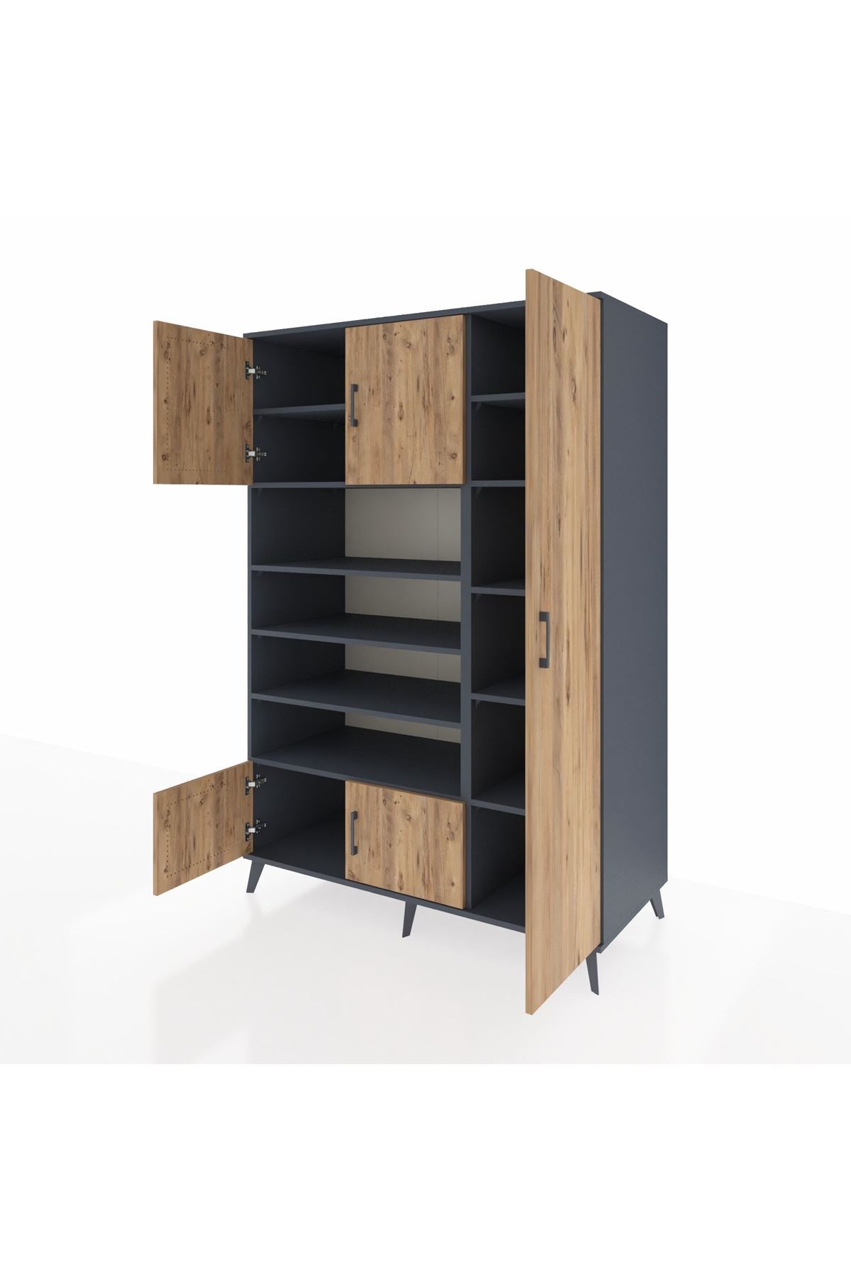 Kronos Dolap 11 Raflı 5 Kapaklı 132x59x195 Antrasit-Çam/Antrasit