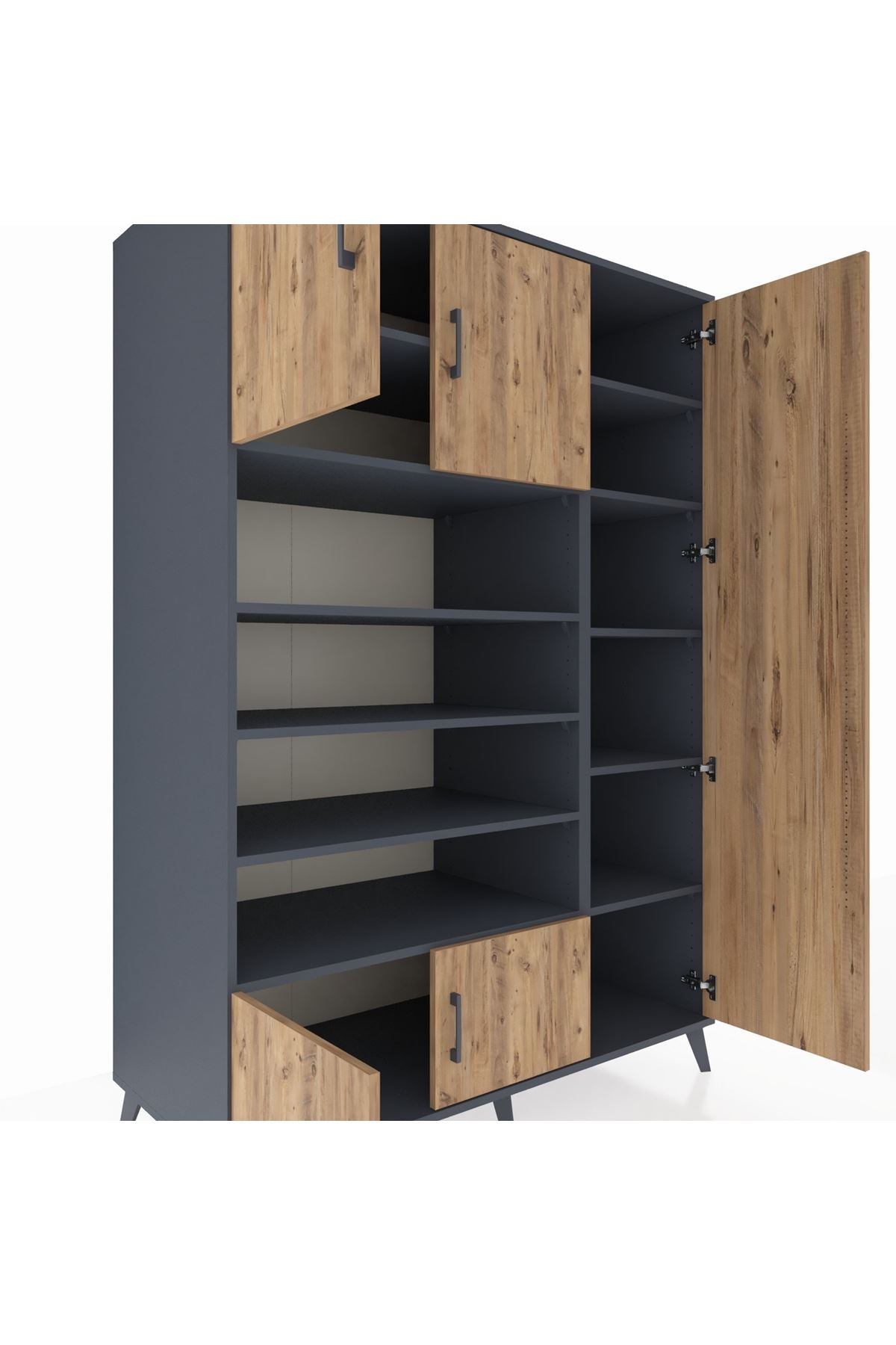 Kronos Dolap 11 Raflı 5 Kapaklı 132x59x195 Antrasit-Çam/Antrasit