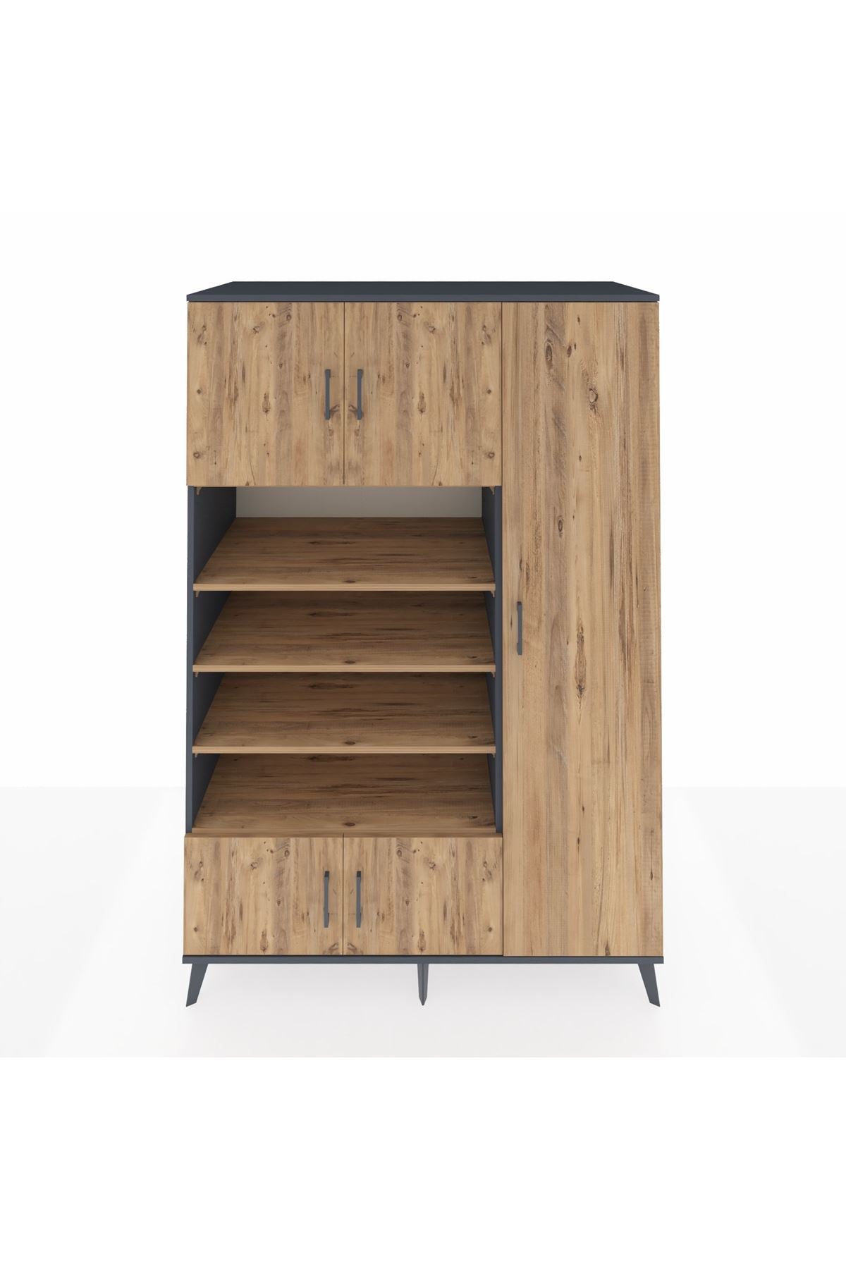 Kronos Dolap 11 Raflı 5 Kapaklı 132x59x195 Antrasit-Çam/Çam