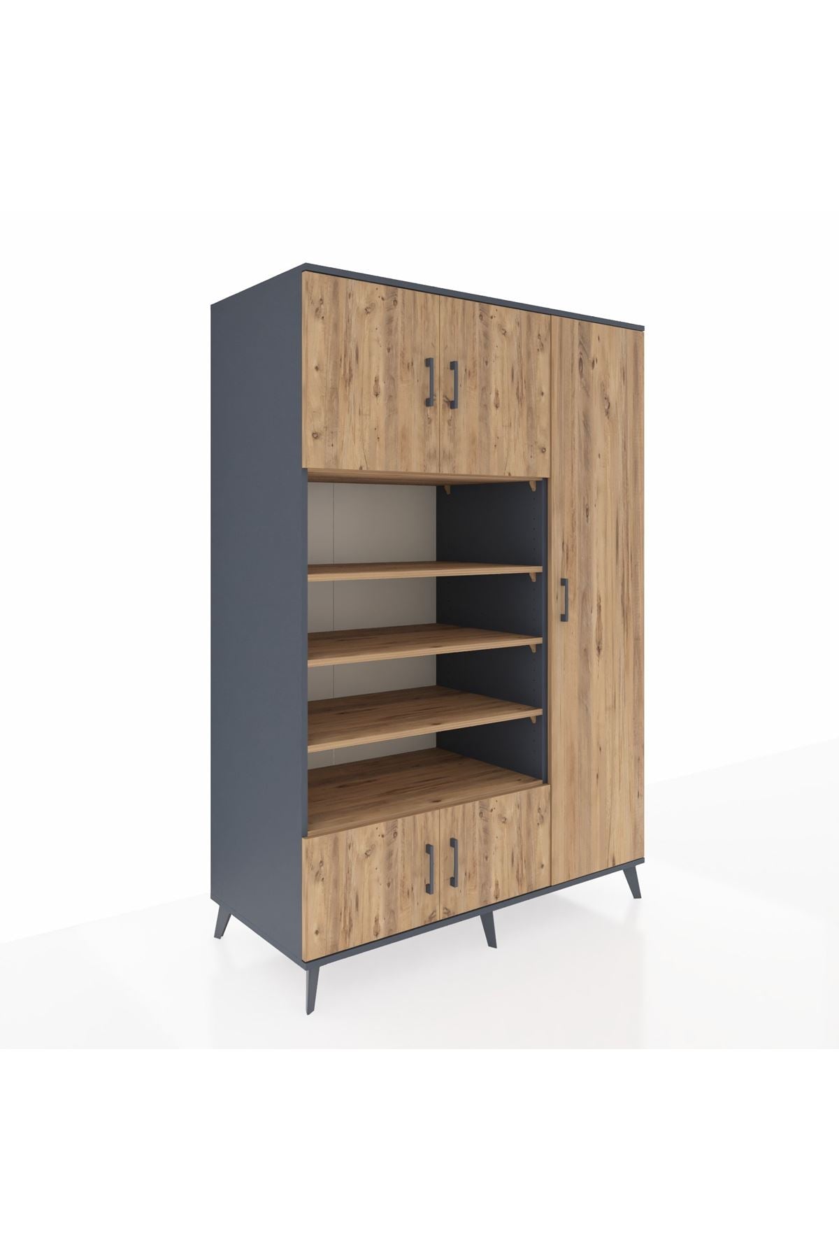 Kronos Dolap 11 Raflı 5 Kapaklı 132x59x195 Antrasit-Çam/Çam