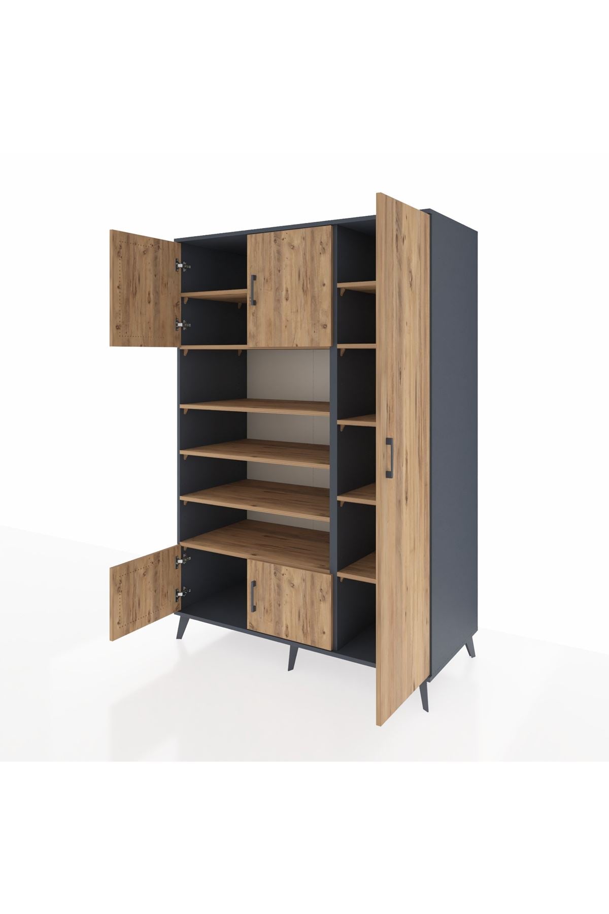 Kronos Dolap 11 Raflı 5 Kapaklı 132x59x195 Antrasit-Çam/Çam