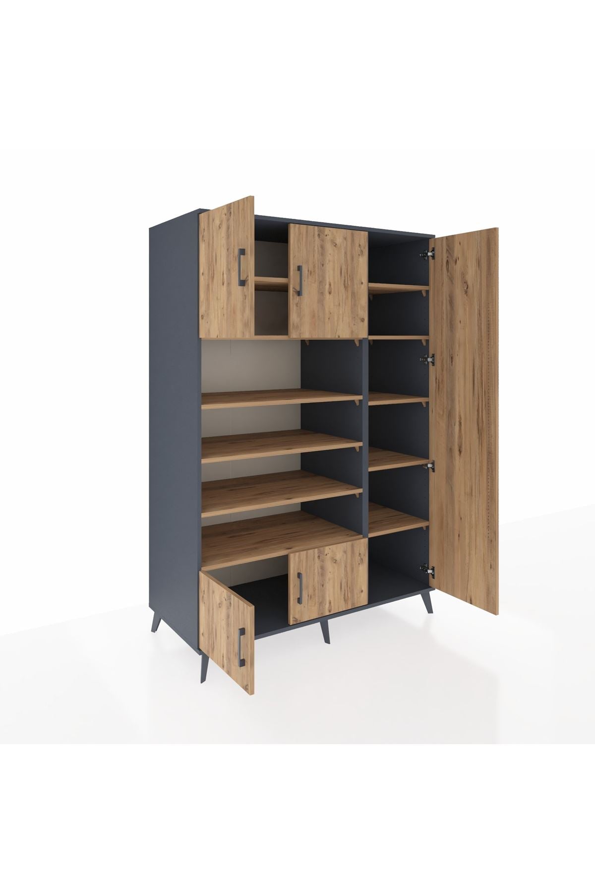 Kronos Dolap 11 Raflı 5 Kapaklı 132x59x195 Antrasit-Çam/Çam