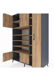 Kronos Dolap 11 Raflı 5 Kapaklı 132x59x195 Antrasit-Çam/Çam