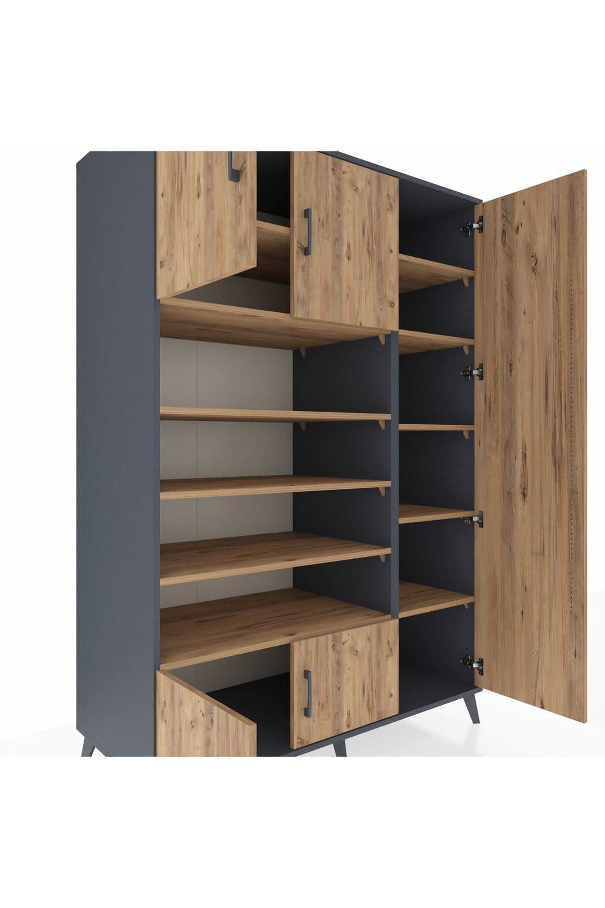 Kronos Dolap 11 Raflı 5 Kapaklı 132x59x195 Antrasit-Çam/Çam