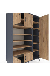 Kronos Dolap 11 Raflı 5 Kapaklı 132x59x195 Antrasit-Çam/Çam