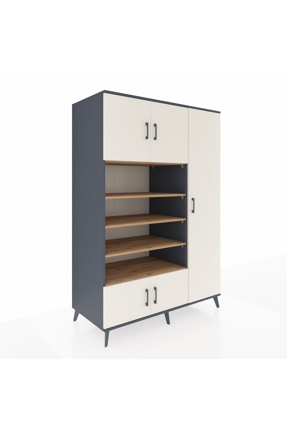 Kronos Dolap 11 Raflı 5 Kapaklı 132x59x195 Antrasit-Aytaşı/Çam