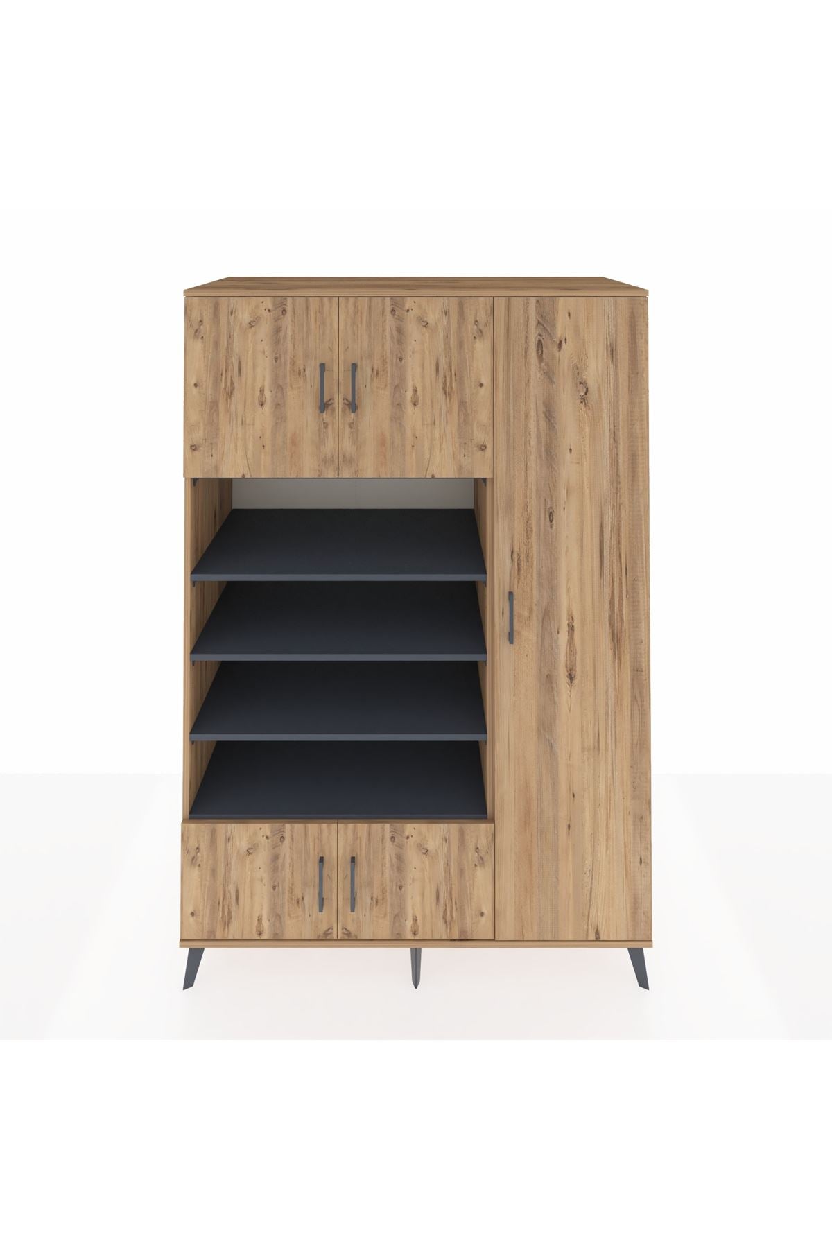 Kronos Dolap 11 Raflı 5 Kapaklı 132x59x195 Çam-Çam/Antrasit