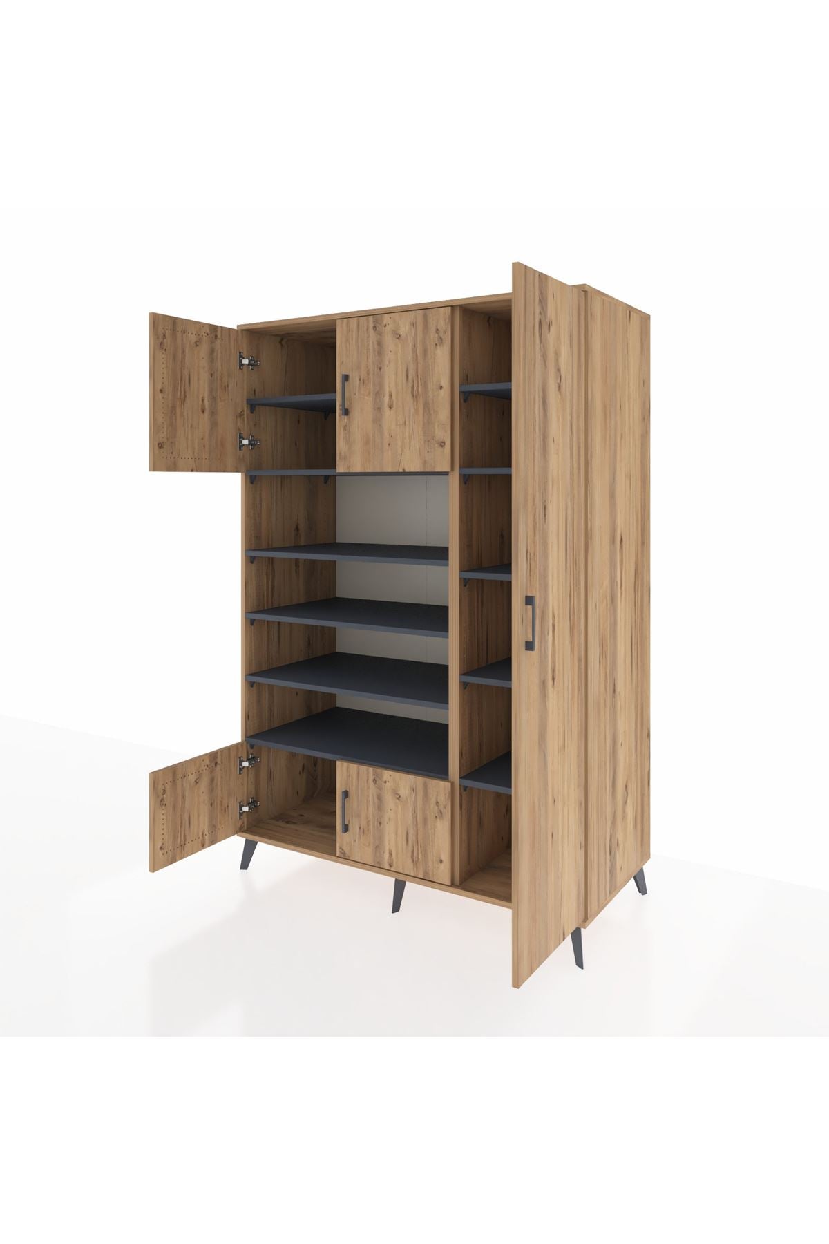 Kronos Dolap 11 Raflı 5 Kapaklı 132x59x195 Çam-Çam/Antrasit