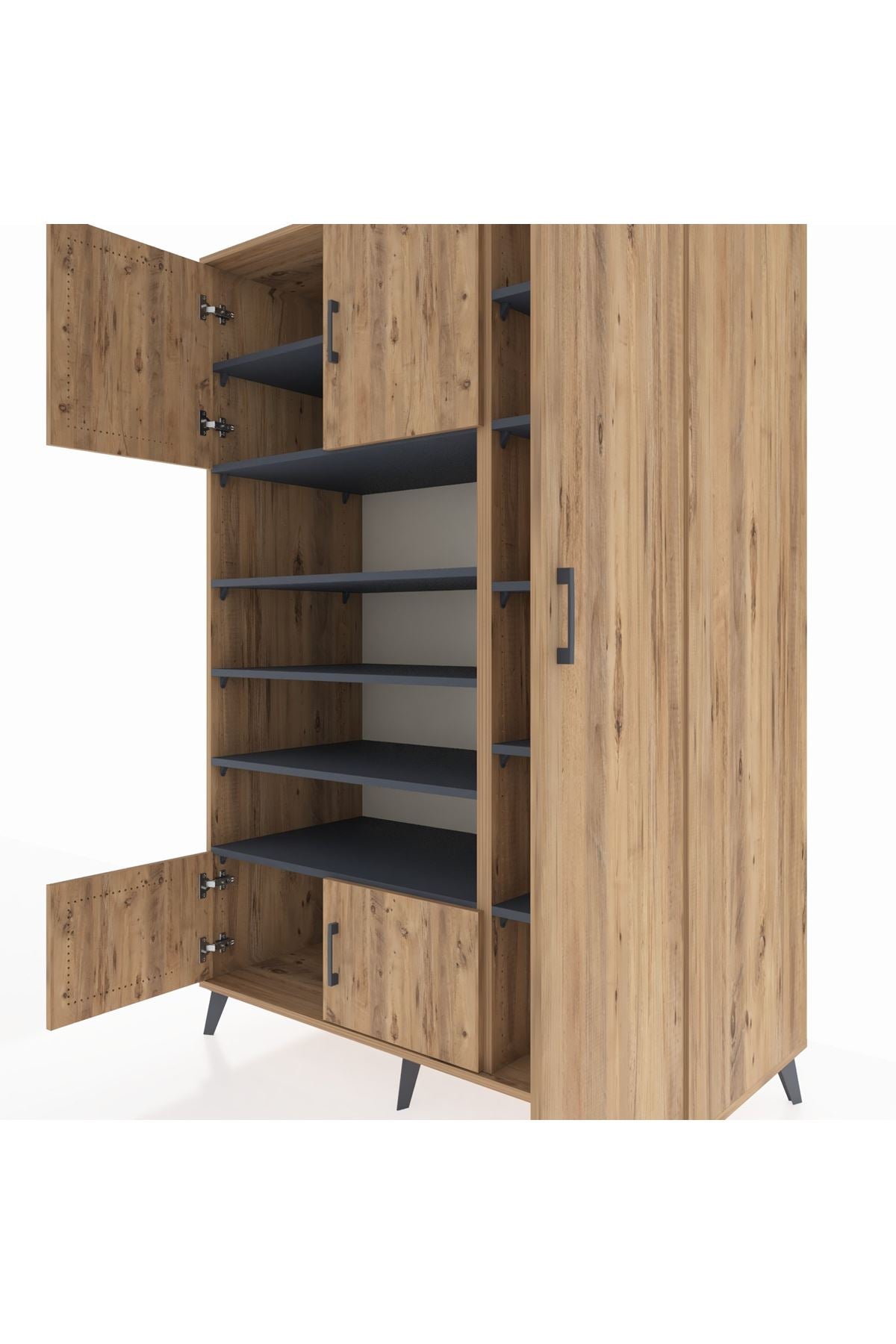 Kronos Dolap 11 Raflı 5 Kapaklı 132x59x195 Çam-Çam/Antrasit