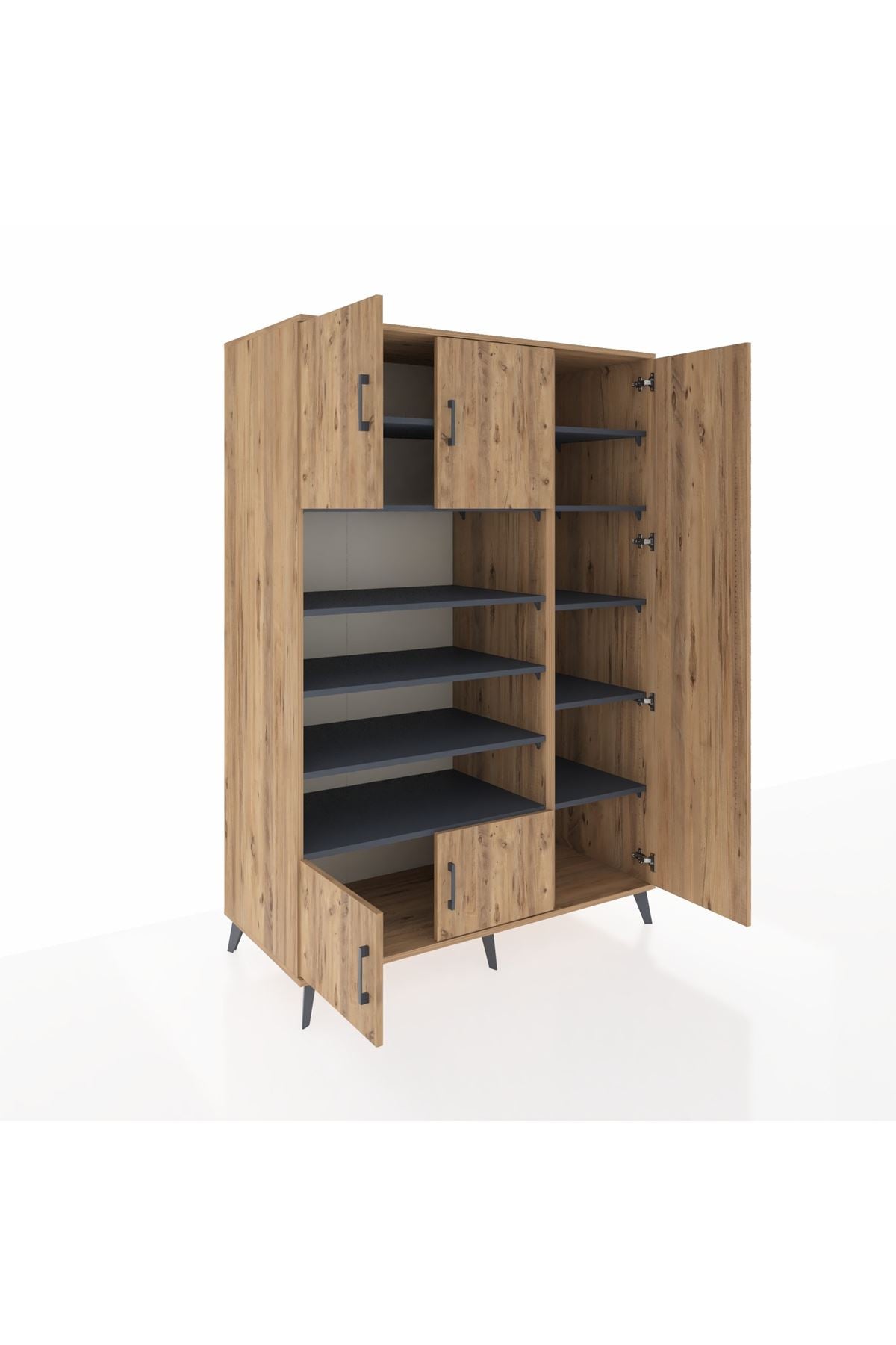 Kronos Dolap 11 Raflı 5 Kapaklı 132x59x195 Çam-Çam/Antrasit