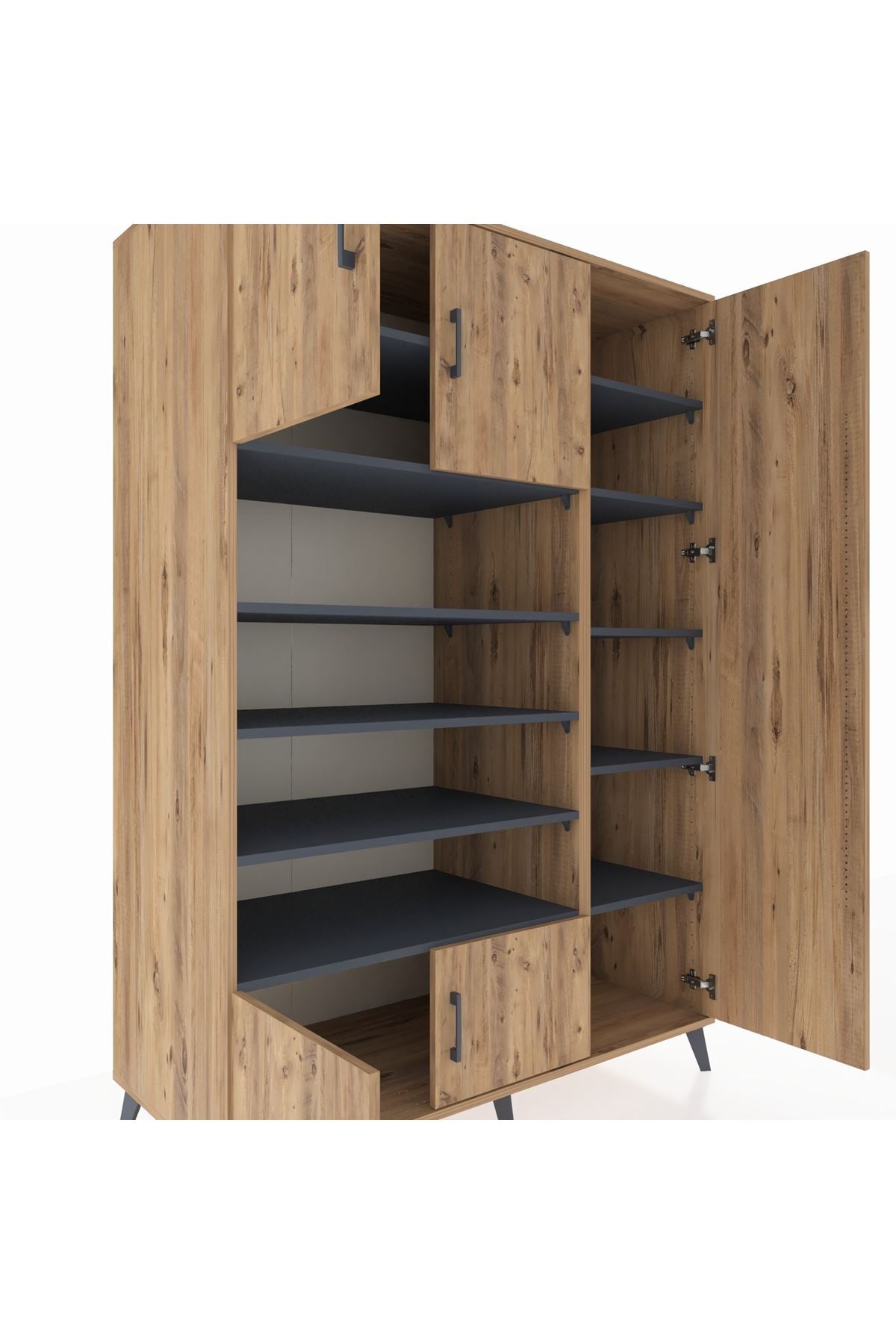 Kronos Dolap 11 Raflı 5 Kapaklı 132x59x195 Çam-Çam/Antrasit