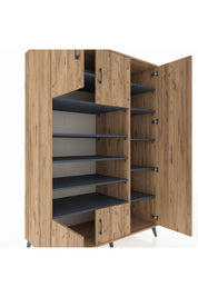 Kronos Dolap 11 Raflı 5 Kapaklı 132x59x195 Çam-Çam/Antrasit