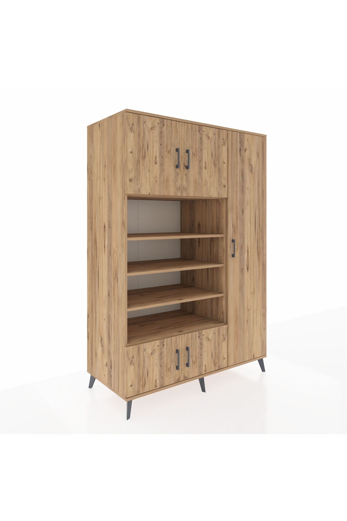 Kronos Dolap 11 Raflı 5 Kapaklı 132x59x195 Çam-Çam/Çam