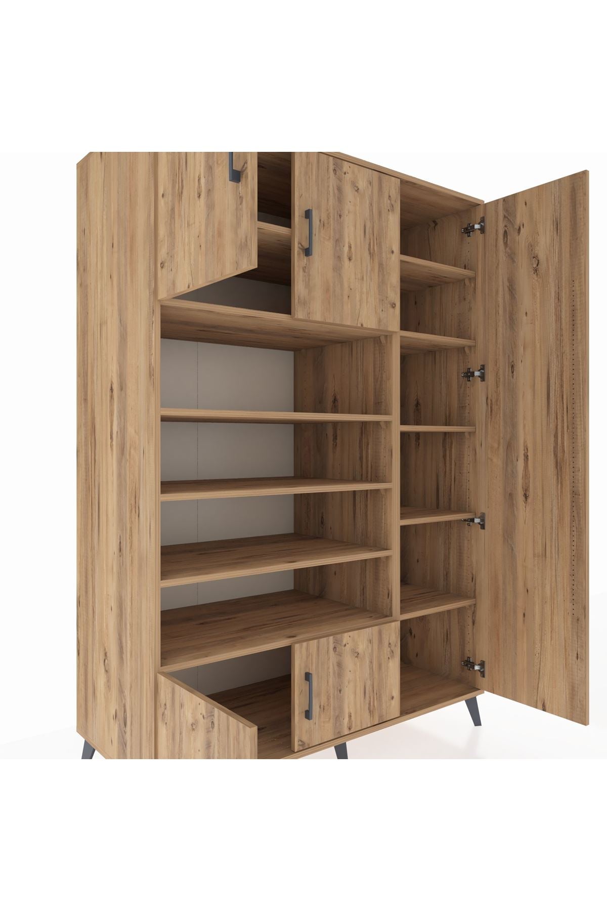 Kronos Dolap 11 Raflı 5 Kapaklı 132x59x195 Çam-Çam/Çam