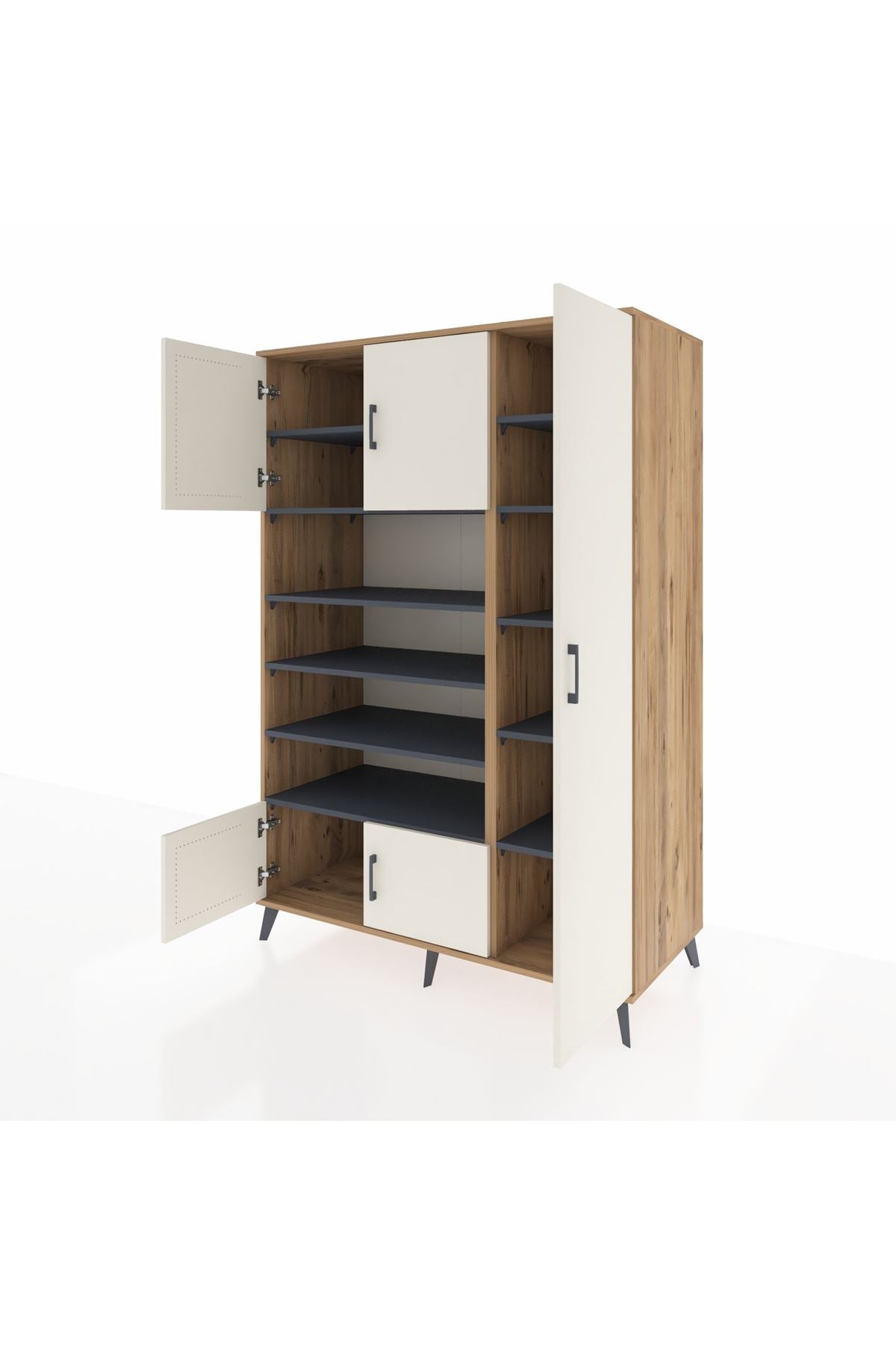 Kronos Dolap 11 Raflı 5 Kapaklı 132x59x195 Çam-Aytaşı/Antrasit