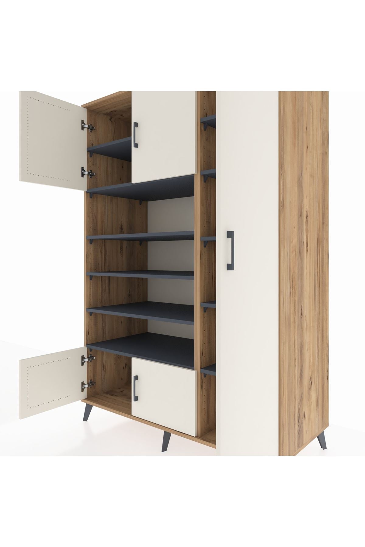 Kronos Dolap 11 Raflı 5 Kapaklı 132x59x195 Çam-Aytaşı/Antrasit