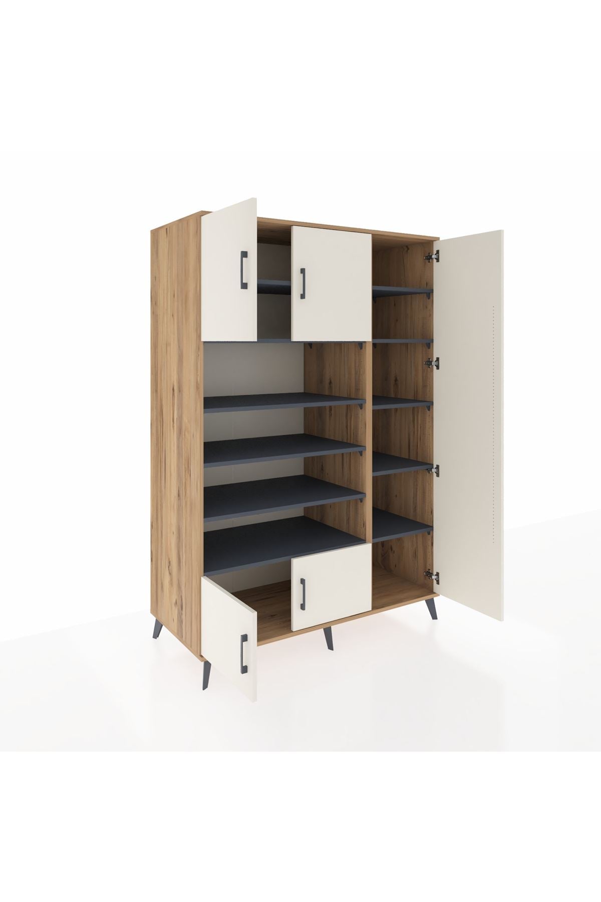 Kronos Dolap 11 Raflı 5 Kapaklı 132x59x195 Çam-Aytaşı/Antrasit