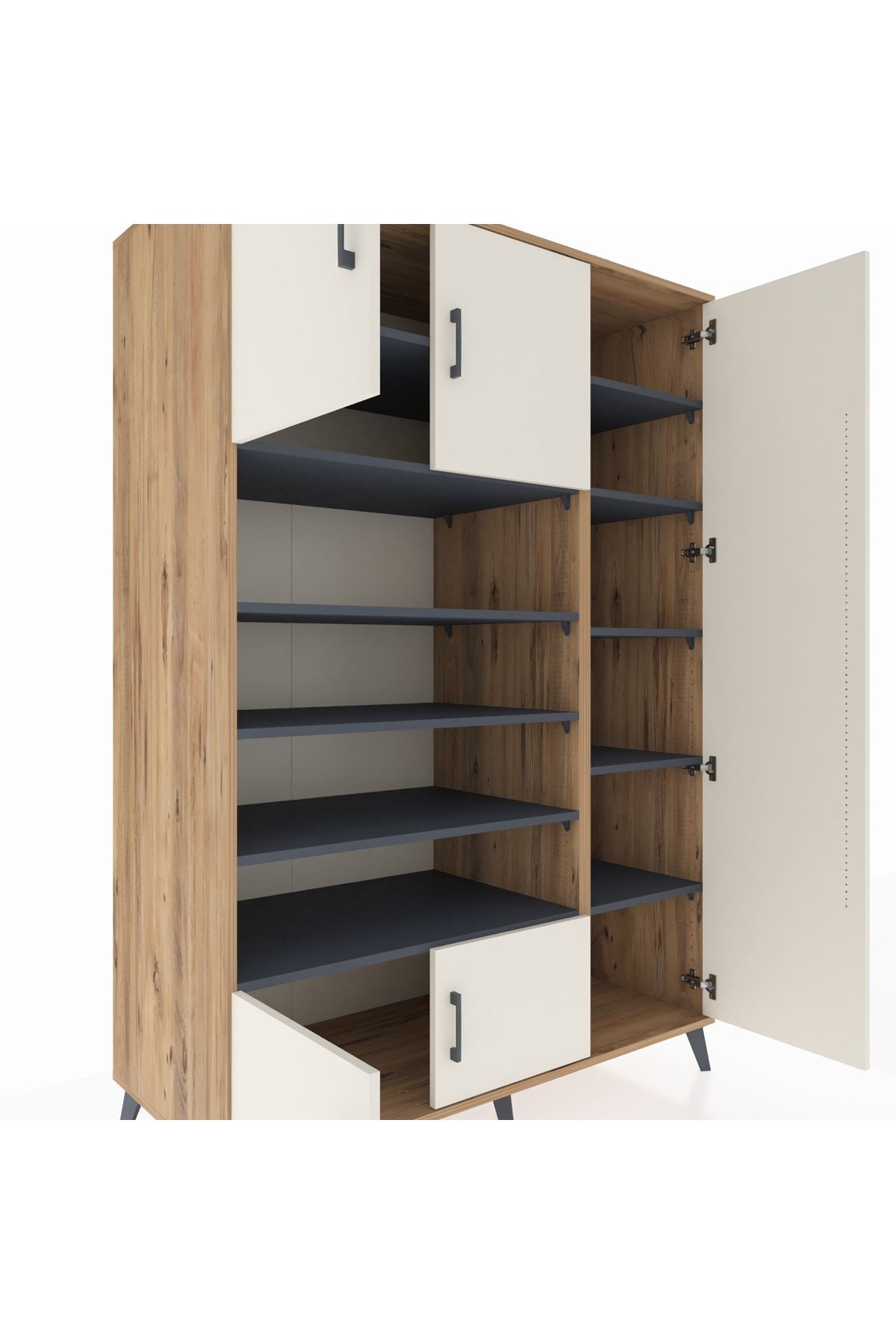 Kronos Dolap 11 Raflı 5 Kapaklı 132x59x195 Çam-Aytaşı/Antrasit