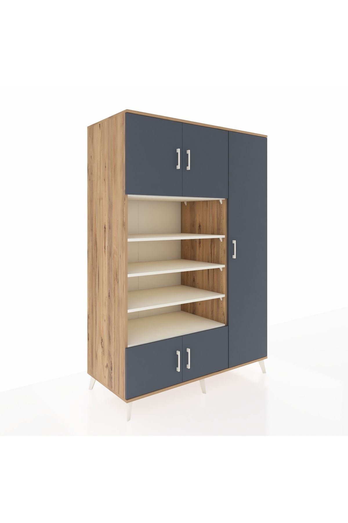 Kronos Dolap 11 Raflı 5 Kapaklı 132x59x195 Çam-Antrasit/Aytaşı