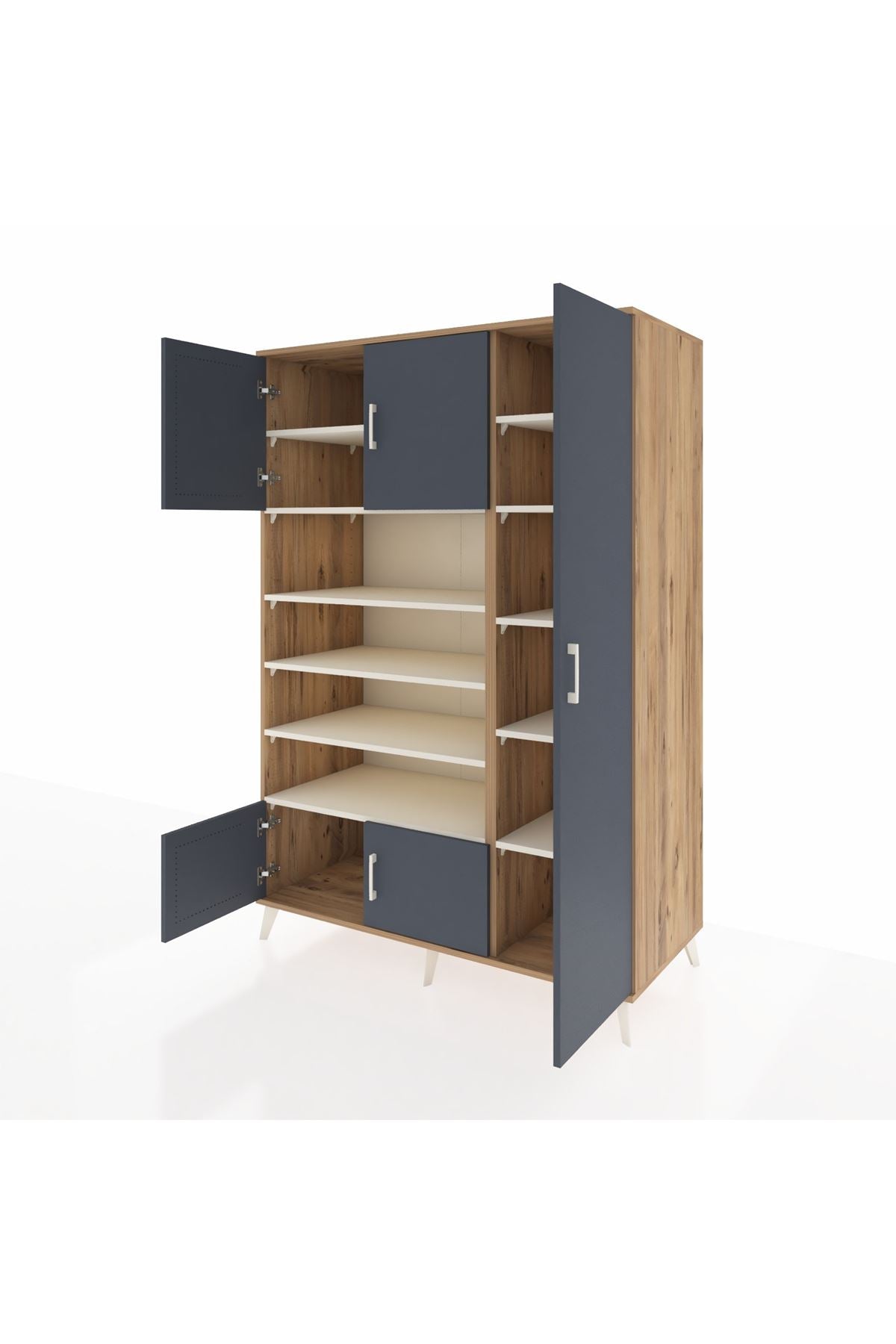 Kronos Dolap 11 Raflı 5 Kapaklı 132x59x195 Çam-Antrasit/Aytaşı