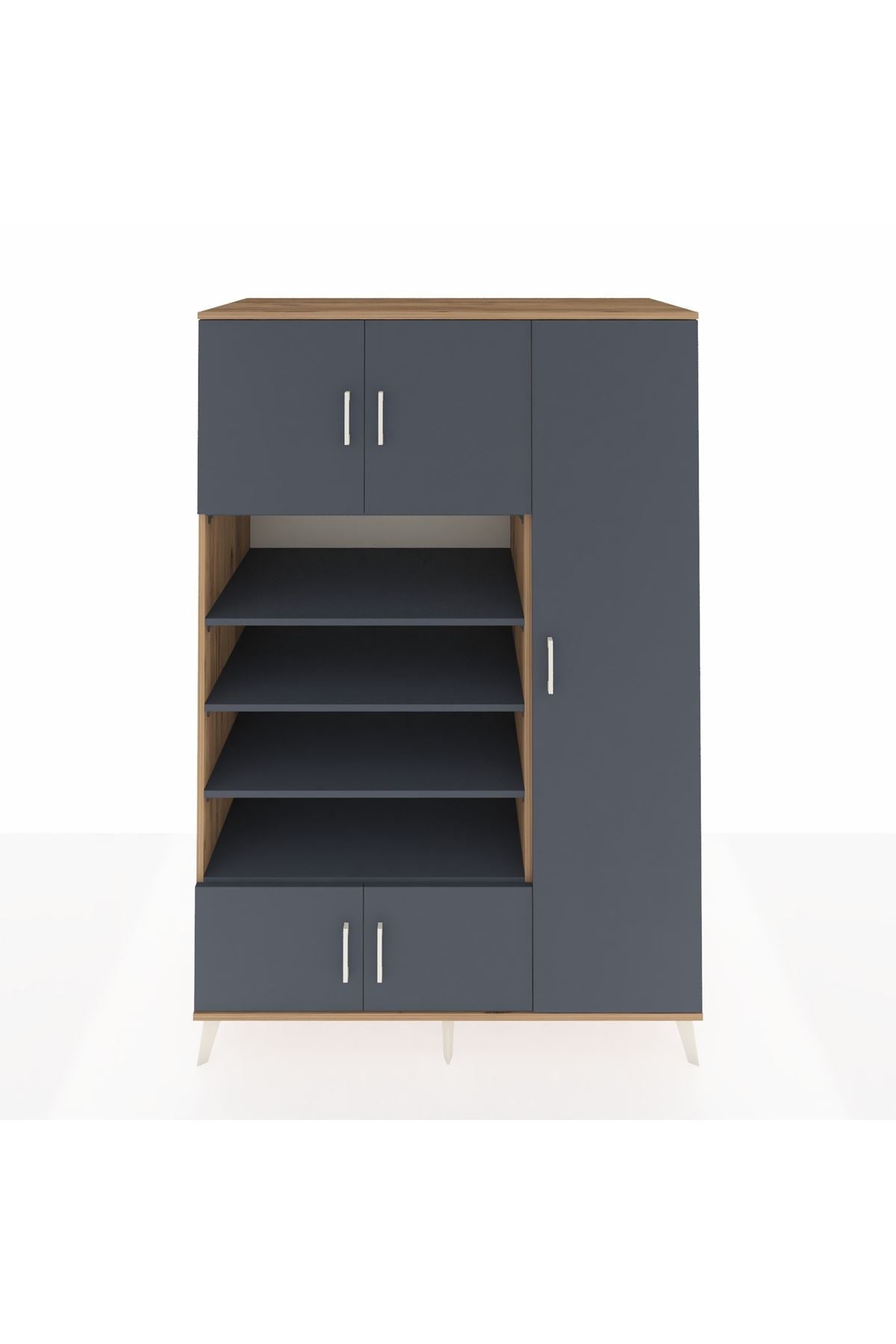 Kronos Dolap 11 Raflı 5 Kapaklı 132x59x195 Çam-Antrasit/Antrasit