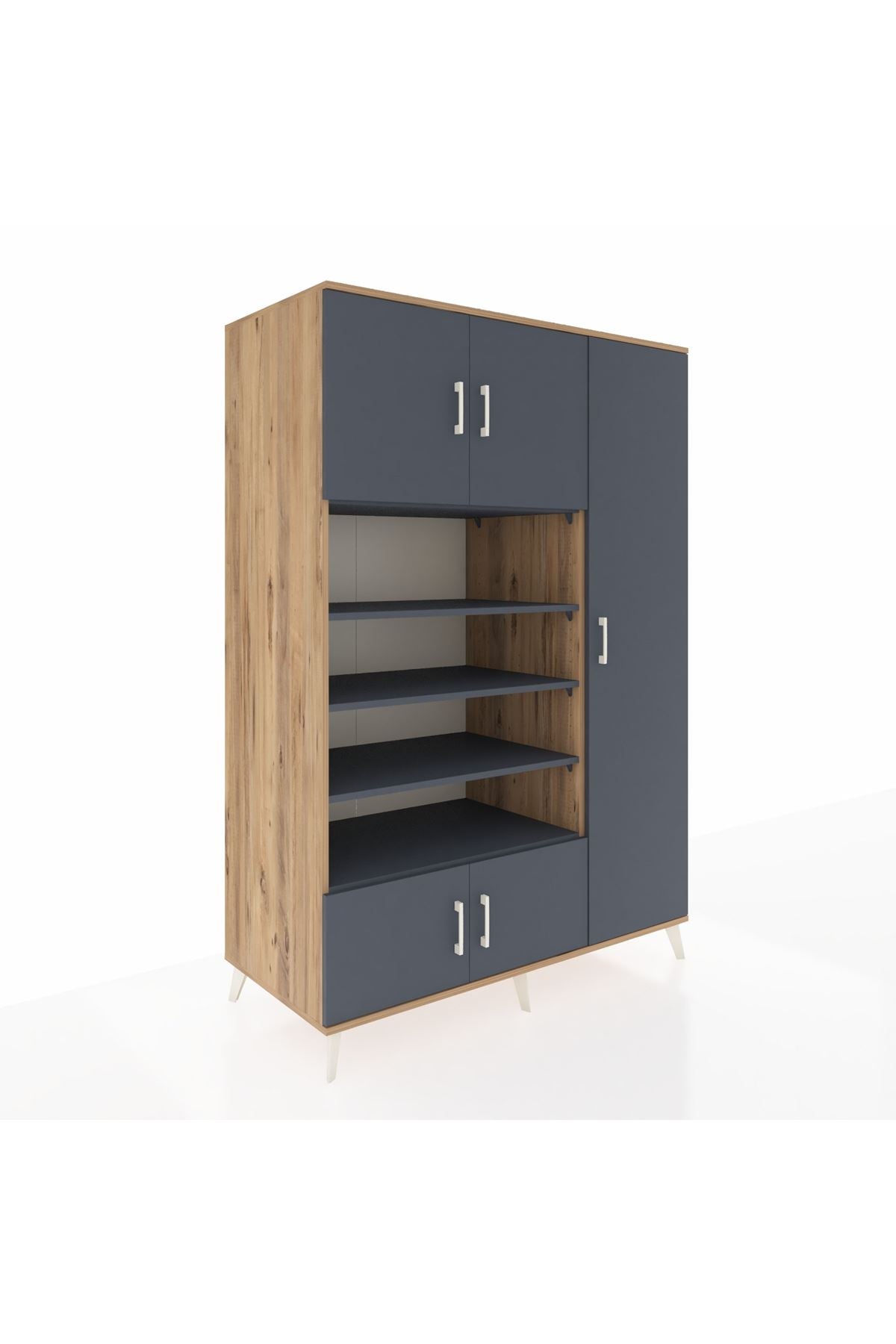 Kronos Dolap 11 Raflı 5 Kapaklı 132x59x195 Çam-Antrasit/Antrasit